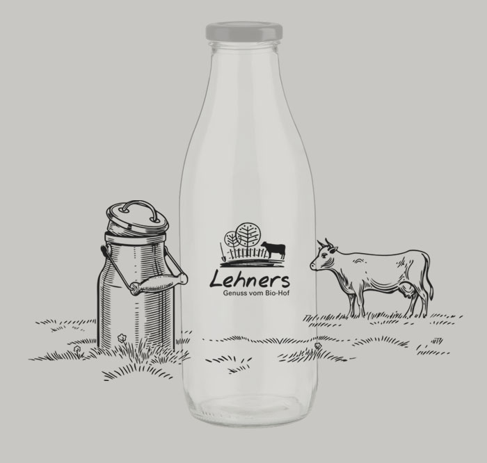 Milchflasche aus Glas bedrucken